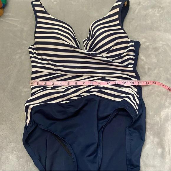 Navy and White Striped Women's Swimsuit - Picture 8 of 12